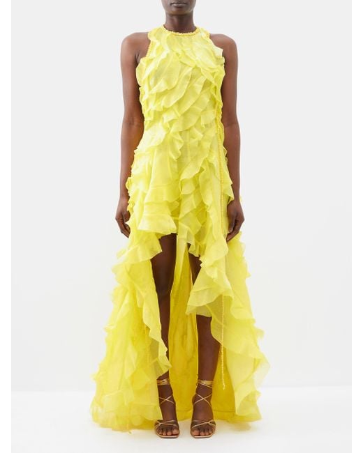 Zimmermann Wonderland Ruffled Linenblend Gown in Yellow Lyst