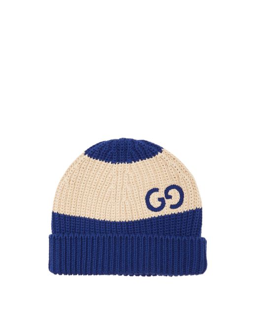 Gucci Cotton GG Striped Beanie Hat in Blue for Men - Lyst