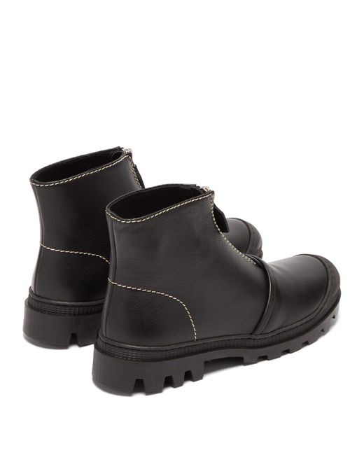 loewe logo print canvas trimmed leather ankle boots