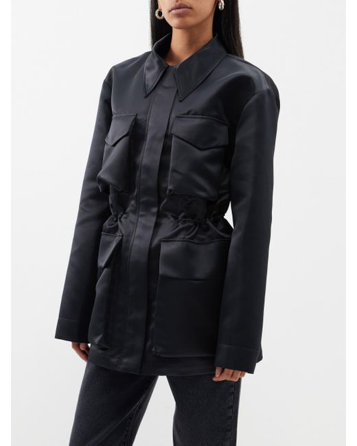 Black matte satin blouson jacket