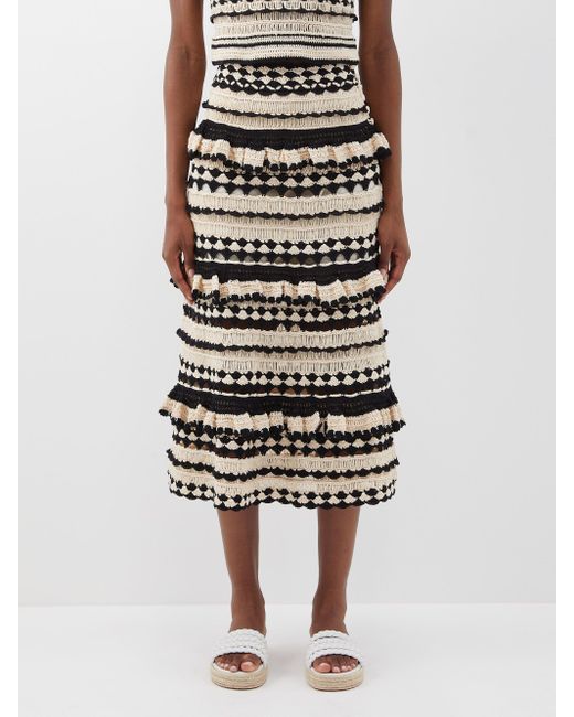 Zimmermann Anneke Striped Crochet-cotton Midi Skirt in Black Cream