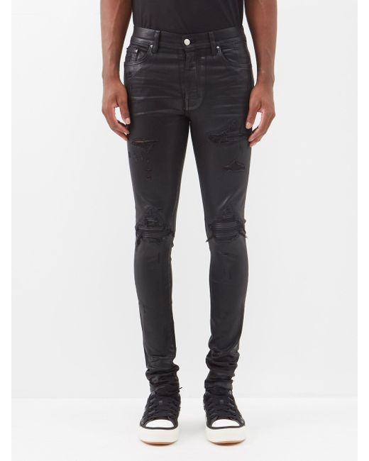 Amiri Denim Mx1 Distressed Coated Slim-leg Jeans in Black for Men | Lyst UK