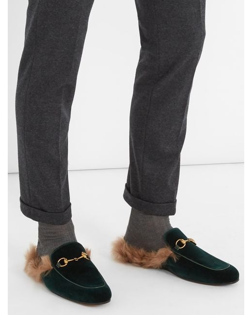 Mocassins en velours doublés de fourrure Princetown Gucci pour homme | Lyst