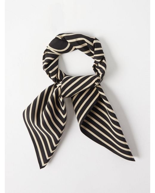 Totême Monogram Stripe-print Silk Scarf in Black | Lyst