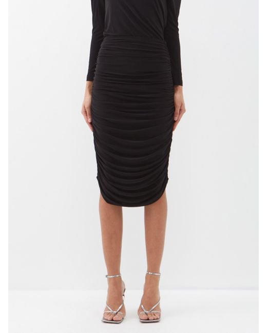Norma Kamali Ruched Stretch-jersey Midi Skirt in Black | Lyst Canada