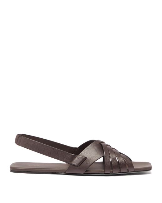 The Row Meera Grained-leather Slingback Sandals in Brown - Lyst