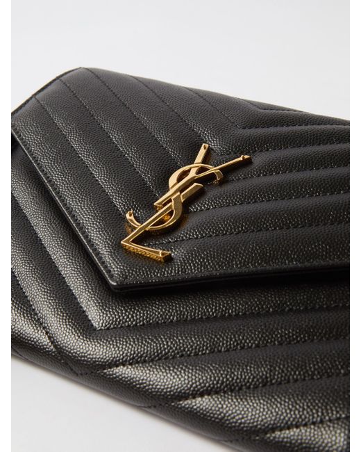 Black YSL-plaque grained-leather wristlet clutch bag, Saint Laurent