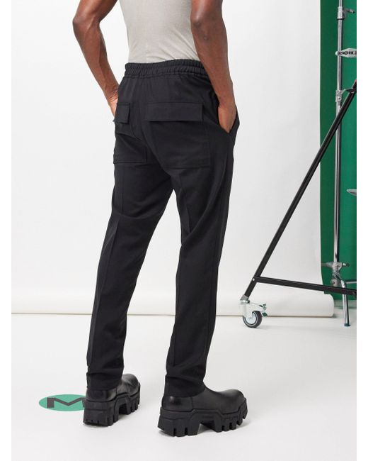 Rick Owens Black Drawstring-waist Wool Trousers for men