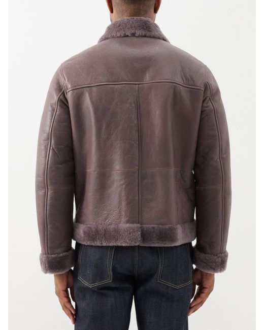 Paul Smith Shearling-trim Sheepskin-leather Jacket in Brown for Men | Lyst