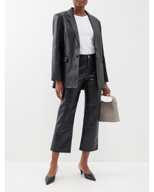 FRAME The Oversized Leather Blazer in Gray Lyst