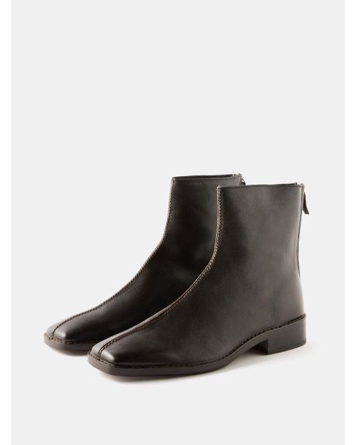 Lemaire Piped Zipped Grained-leather Boots in Black for Men | Lyst