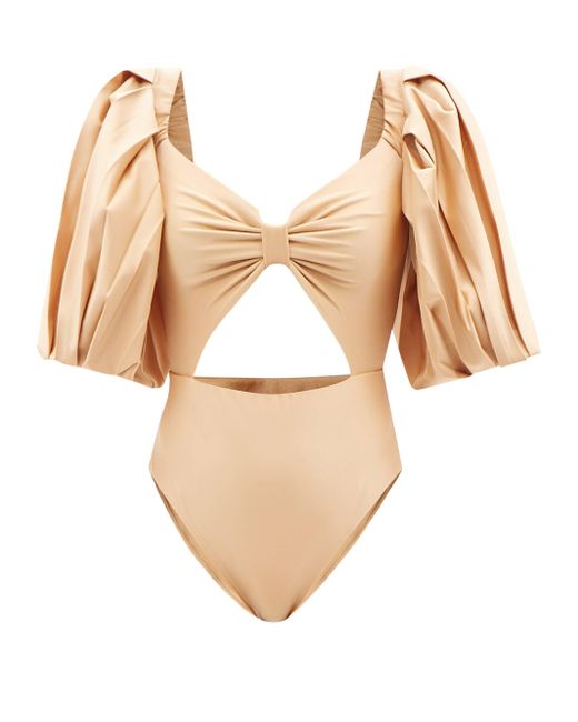 fe noel puff sleeve cut out one piece swimsuit