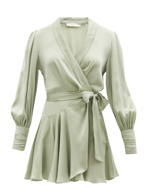 Zimmermann Dancer Silk-satin Mini Wrap Dress in Sage (Green) - Lyst