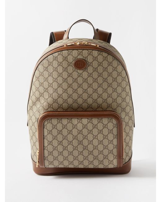 Gucci GG Supreme Leather-trimmed Canvas Backpack in Natural for Men