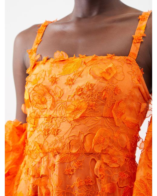 Erdem Emanuela Floral-appliqué Silk-organza Gown in Orange | Lyst