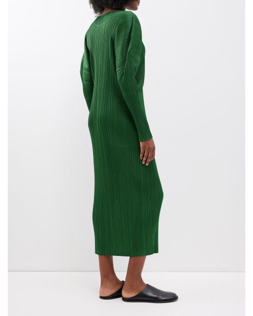 Pleats Please Issey Miyake Green Technical-pleated Midi Dress