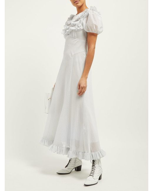 Alexachung Leather Ruffled Striped Seersucker Dress In White Lyst