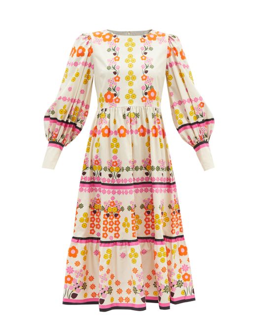 Borgo De Nor Lilia Floral-print Cotton Midi Dress in Pink - Lyst