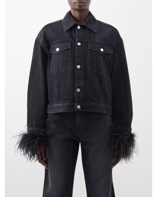 Valentino Ostrichfeather Cuff Denim Jacket in Black Lyst