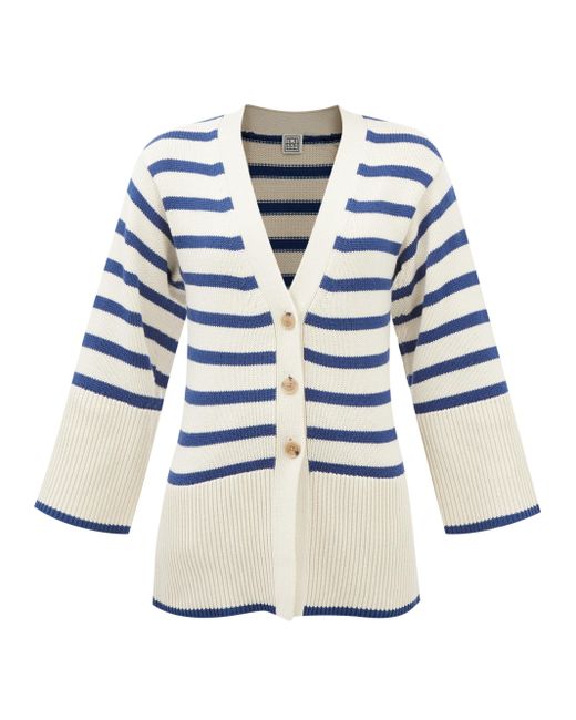 Totême Striped Wool-blend Cardigan in Blue - Lyst