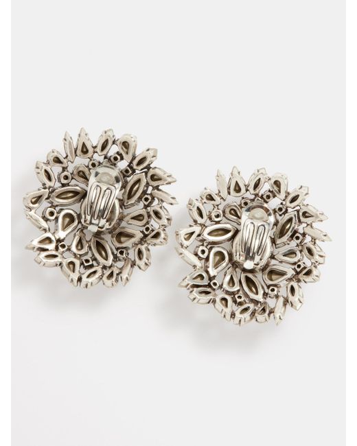 Saint Laurent Snowflake Crystal-embellished Clip Earrings in Metallic ...