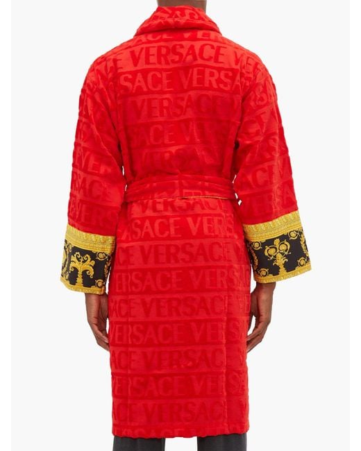 Versace I Love Baroque Logo-jacquard Cotton Bathrobe in Red for Men - Lyst