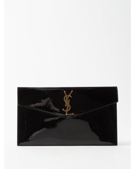 Saint Laurent Uptown Yslplaque Patentleather Clutch Bag in Black Lyst