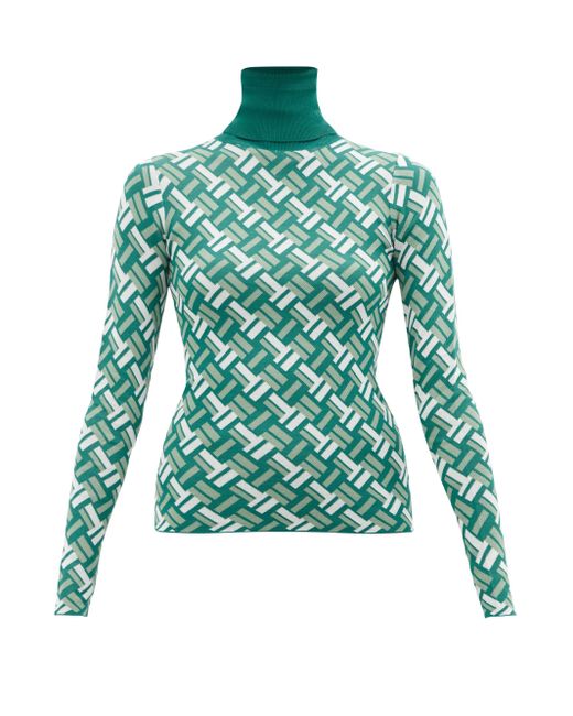 Dodo Bar Or Billi Roll-neck Geometric-jacquard Knit Sweater in Green | Lyst  Australia