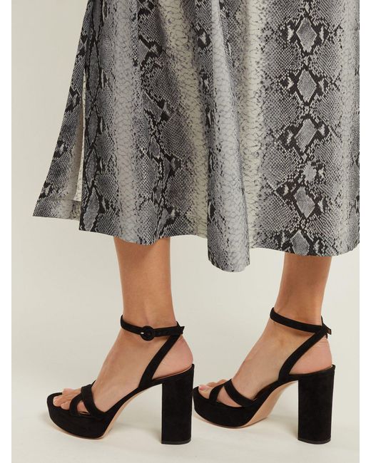 Gianvito Rossi Poppy 100 Suede Platform Sandals in Black Lyst
