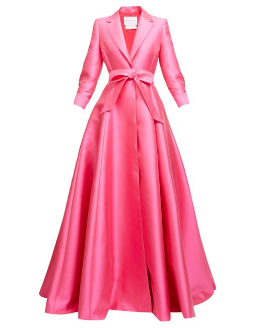 Carolina Herrera Silk Notch-lapel Belted Gown in Pink - Lyst