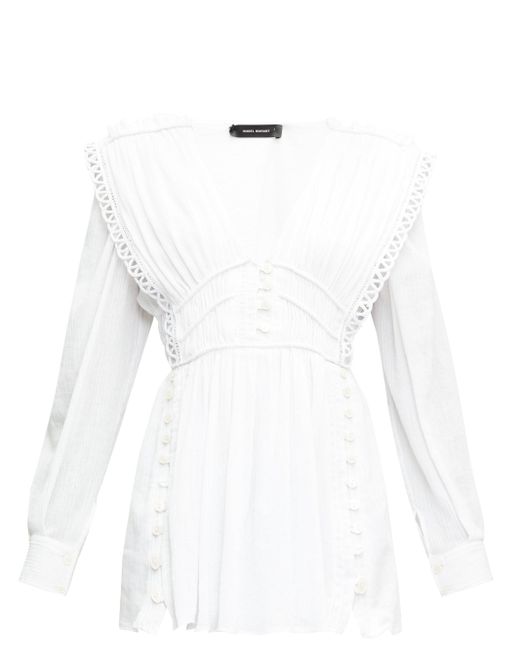 Isabel Marant Yaxo Lace-trimmed Plissé Mini Dress in White | Lyst Canada