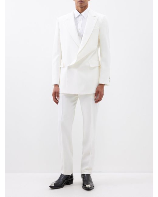 Alexander McQueen Draped Double-breasted Grain De Poudre Suit Jacket in  White for Men | Lyst