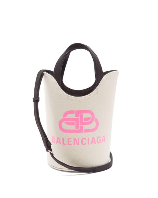 Balenciaga Wave Xs Logo-print Organic-cotton Canvas Tote Bag in Pink White  (Pink) | Lyst