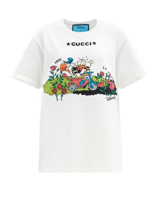 Gucci X Disney Donald Duck-embroidered Cotton T-shirt in White | Lyst