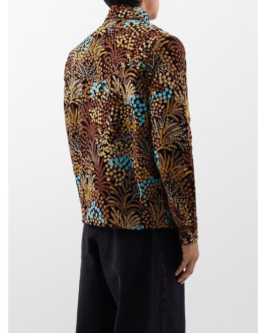 Séfr Halva Floral-embroidered Velvet Overshirt in Black for Men