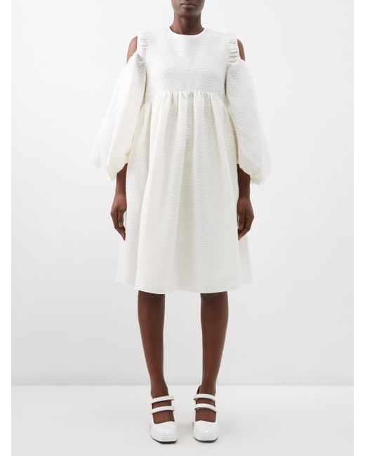 Cecilie Bahnsen Janessa Puff-sleeve Matelassé Midi Dress in White | Lyst UK