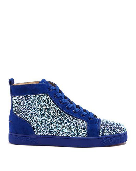 Pre-owned Christian Louboutin Blue Suede Louis Strass High Top Sneakers  Size 37