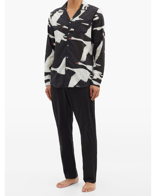 メンズ Desmond Dempsey スワンプリント オーガニックコットン パジャマシャツ ブラック Lyst