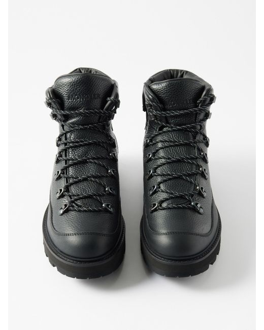 Moncler Peka Grained-leather Hiking Boots in Black for Men | Lyst