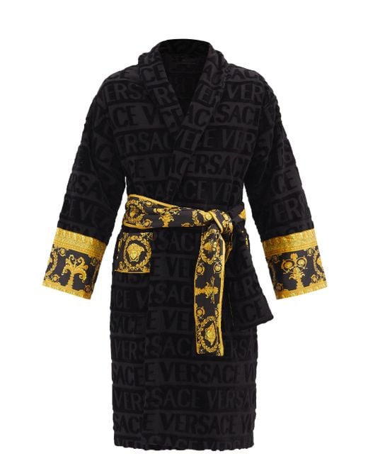 Versace I Love Baroque Logo-jacquard Cotton Bathrobe in Black for Men ...