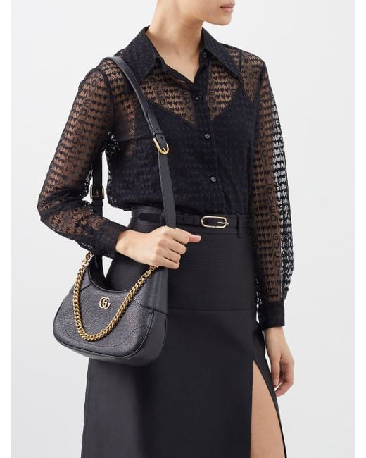 Gucci Aphrodite Leather Shoulder Bag in Black Lyst UK