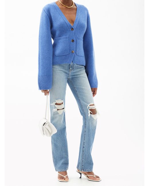 Khaite Scarlet Flared-sleeve Cashmere Cardigan in Blue | Lyst