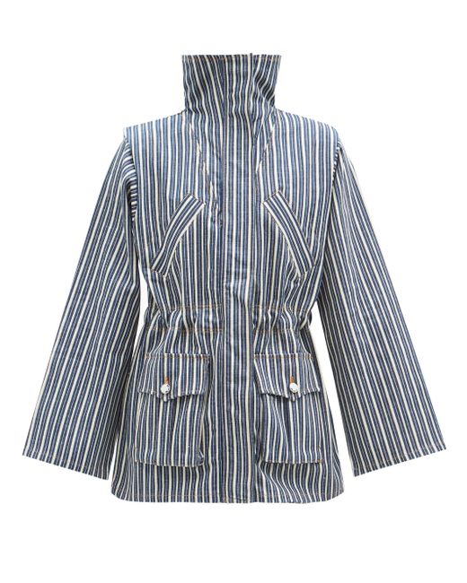 blue and white striped denim jacket
