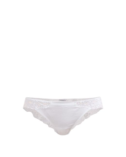La Perla Souple Lace-trimmed Stretch-cotton Briefs in White | Lyst