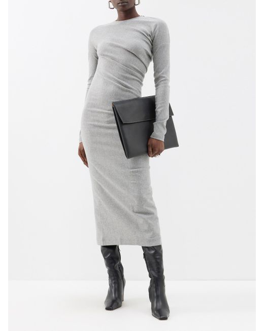 Totême Twisted Wool-blend Flannel Dress in Gray | Lyst