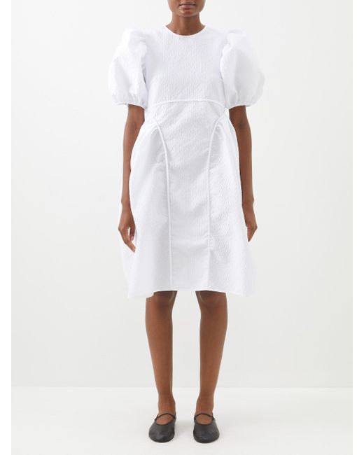 Cecilie Bahnsen Fonda Puff-sleeve Cloqué Dress in White | Lyst