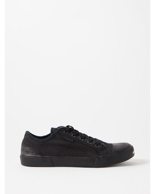 Balenciaga Paris Distressed Canvas Trainers in Black for Men | Lyst