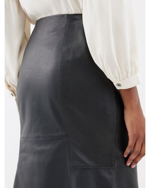 Cefinn Lucille Fluted-hem Leather Midi Skirt in Black | Lyst