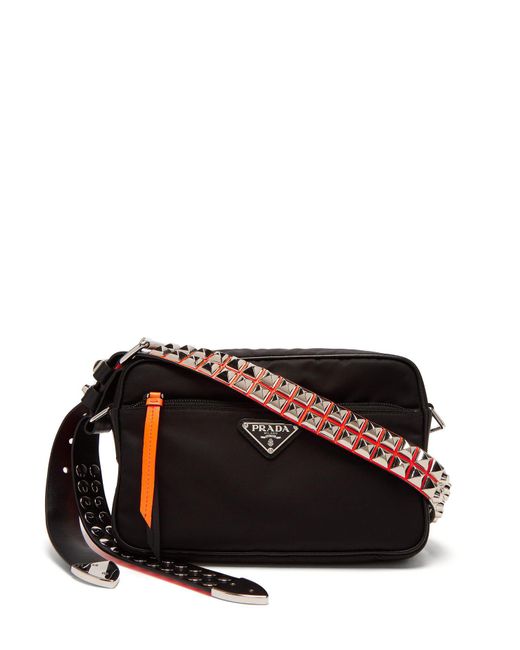 Prada Black Stud-embellished Nylon Cross-body Bag