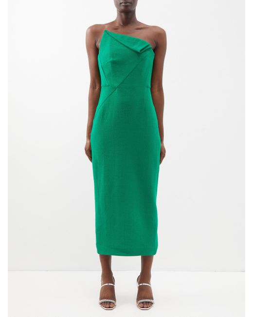 Roland Mouret Asymmetric Wool-crepe Midi Dress in Green | Lyst